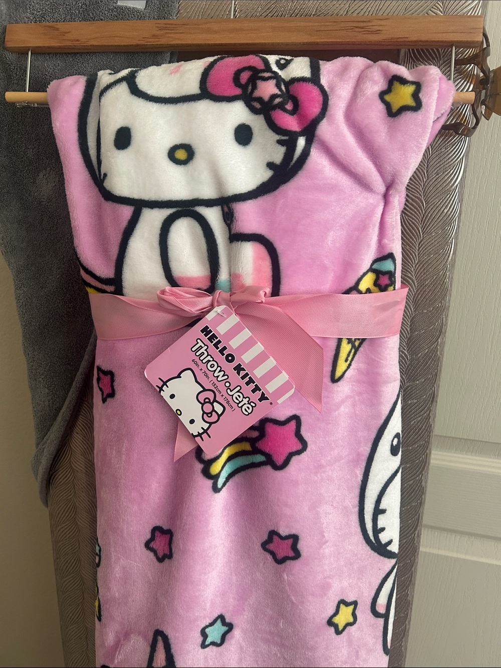 Hello Kitty Pink Plush  Throw with Stars and Rainbows